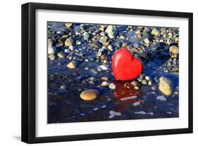 Red Valentine Heart on the Beach-Hannamariah-Framed Photographic Print