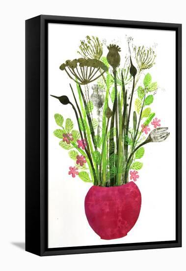 Red vase 2, 2021 (monoprint)-Sarah Thompson-Engels-Framed Stretched Canvas