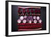 Red Vegetables Cut in Halves, Flat Lay Design on Dark Background, Symmetric-Marcin Jucha-Framed Photographic Print