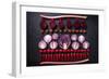 Red Vegetables Cut in Halves, Flat Lay Design on Dark Background, Symmetric-Marcin Jucha-Framed Photographic Print