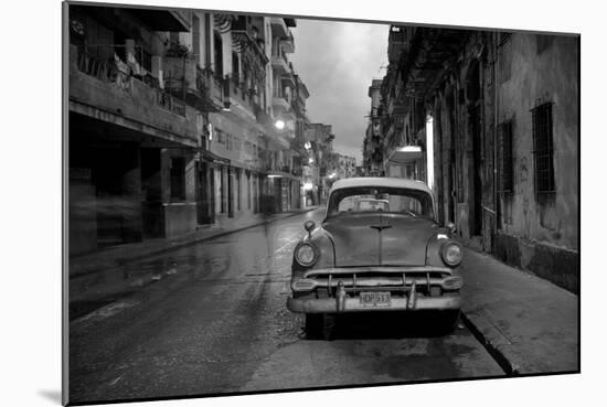 Red Vintage American Car Parked on a Floodlit Street in Havana Centro at Night-Lee Frost-Mounted Photographic Print
