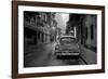 Red Vintage American Car Parked on a Floodlit Street in Havana Centro at Night-Lee Frost-Framed Photographic Print