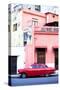 Red Vintage American Car Parked on a Street in Havana Centro-Lee Frost-Stretched Canvas