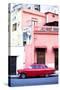 Red Vintage American Car Parked on a Street in Havana Centro-Lee Frost-Stretched Canvas