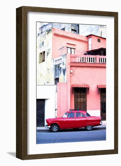 Red Vintage American Car Parked on a Street in Havana Centro-Lee Frost-Framed Photographic Print