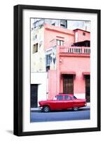 Red Vintage American Car Parked on a Street in Havana Centro-Lee Frost-Framed Photographic Print