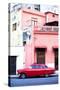 Red Vintage American Car Parked on a Street in Havana Centro-Lee Frost-Stretched Canvas