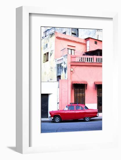 Red Vintage American Car Parked on a Street in Havana Centro-Lee Frost-Framed Photographic Print