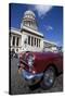 Red Vintage American Car Parked Opposite the Capitolio-Lee Frost-Stretched Canvas