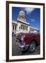 Red Vintage American Car Parked Opposite the Capitolio-Lee Frost-Framed Premium Photographic Print