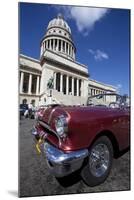 Red Vintage American Car Parked Opposite the Capitolio-Lee Frost-Mounted Photographic Print