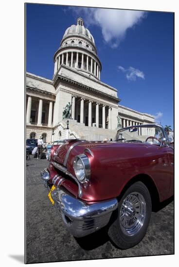 Red Vintage American Car Parked Opposite the Capitolio-Lee Frost-Mounted Photographic Print