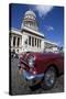 Red Vintage American Car Parked Opposite the Capitolio-Lee Frost-Stretched Canvas