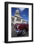 Red Vintage American Car Parked Opposite the Capitolio-Lee Frost-Framed Photographic Print