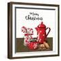Red Vintage Coffee Pot with Cup. Glass Jar with Candy Canes and Cookies on Brown Wood, with Text Me-Anikakodydkova-Framed Art Print