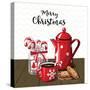 Red Vintage Coffee Pot with Cup. Glass Jar with Candy Canes and Cookies on Brown Wood, with Text Me-Anikakodydkova-Stretched Canvas