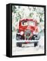 Red Vintage Truck with Wreath-Jenny Westenhofer-Framed Stretched Canvas