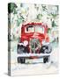 Red Vintage Truck with Wreath-Jenny Westenhofer-Stretched Canvas