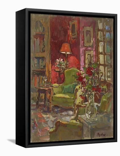 Red Wall, Red Roses-Susan Ryder-Framed Stretched Canvas