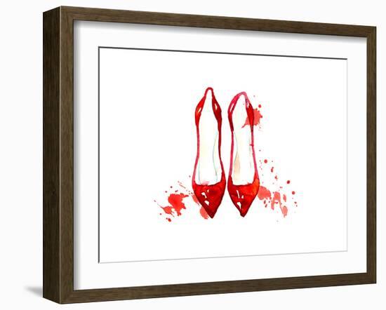 Red Watercolor Shoes-null-Framed Art Print