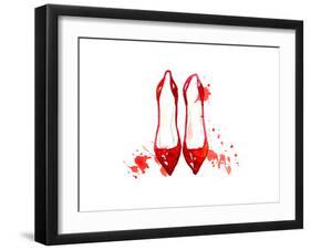 Red Watercolor Shoes-null-Framed Art Print