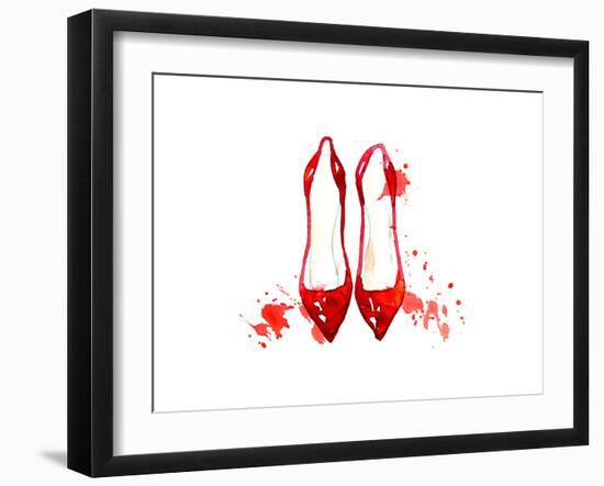 Red Watercolor Shoes-null-Framed Art Print