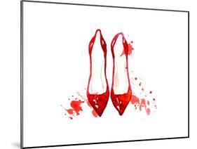 Red Watercolor Shoes-null-Mounted Art Print