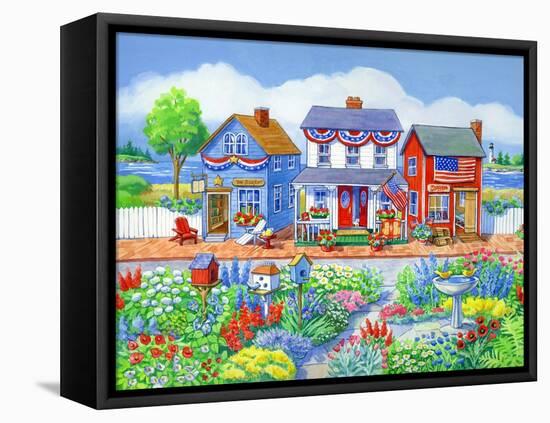 Red White and Blue Shops-Geraldine Aikman-Framed Stretched Canvas