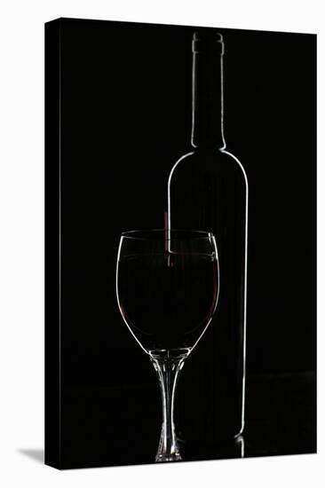 Red Wine and Glasse over Black-Darja Vorontsova-Stretched Canvas