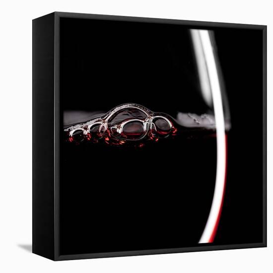 Red Wine Glass Silhouette on Black Background with Bubbles-r classen-Framed Stretched Canvas
