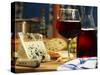 Red Wine in Glass and Carafe and a Piece of Gorgonzola-Michael Meisen-Stretched Canvas