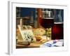 Red Wine in Glass and Carafe and a Piece of Gorgonzola-Michael Meisen-Framed Photographic Print