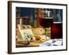 Red Wine in Glass and Carafe and a Piece of Gorgonzola-Michael Meisen-Framed Photographic Print