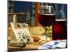 Red Wine in Glass and Carafe and a Piece of Gorgonzola-Michael Meisen-Mounted Photographic Print
