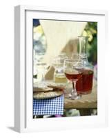 Red Wine in Glass and Carafe, Schüttelbrot Beside (S. Tyrol)-Eising Studio - Food Photo and Video-Framed Photographic Print