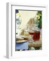 Red Wine in Glass and Carafe, Schüttelbrot Beside (S. Tyrol)-Eising Studio - Food Photo and Video-Framed Photographic Print