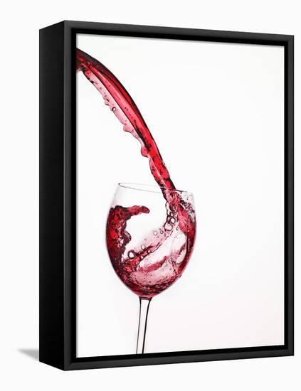 Red Wine Pouring into a Glass from Bottle-null-Framed Stretched Canvas