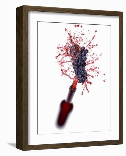 Red Wine Splashing Out of Bottle-Kröger & Gross-Framed Photographic Print