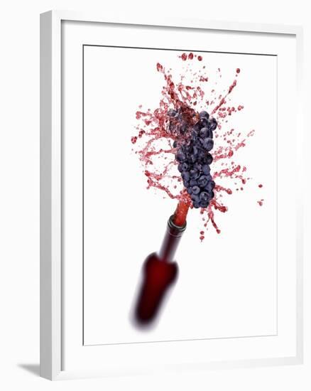 Red Wine Splashing Out of Bottle-Kröger & Gross-Framed Photographic Print