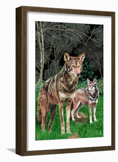 Red Wolves-Lantern Press-Framed Art Print