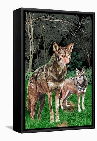 Red Wolves-Lantern Press-Framed Stretched Canvas