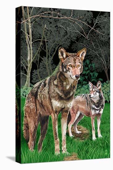 Red Wolves-Lantern Press-Stretched Canvas