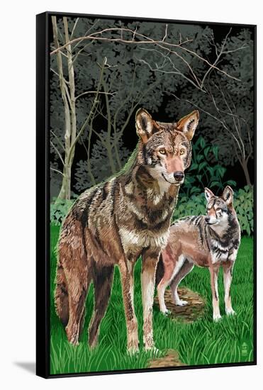 Red Wolves-Lantern Press-Framed Stretched Canvas