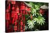 Red Wooden Buddhist Good Luck Charms and Tropical Vegetation, Hangzhou, Zhejiang, China-Andreas Brandl-Stretched Canvas