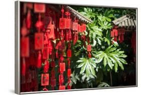 Red Wooden Buddhist Good Luck Charms and Tropical Vegetation, Hangzhou, Zhejiang, China-Andreas Brandl-Framed Photographic Print