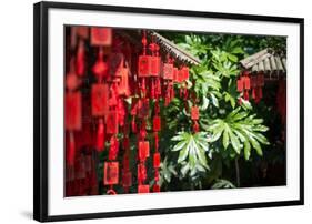 Red Wooden Buddhist Good Luck Charms and Tropical Vegetation, Hangzhou, Zhejiang, China-Andreas Brandl-Framed Photographic Print