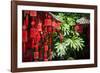 Red Wooden Buddhist Good Luck Charms and Tropical Vegetation, Hangzhou, Zhejiang, China-Andreas Brandl-Framed Photographic Print