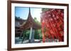 Red Wooden Traditional Chinese Good Luck Charms and Pagoda in Background, Hangzhou, Zhejiang, China-Andreas Brandl-Framed Photographic Print