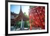 Red Wooden Traditional Chinese Good Luck Charms and Pagoda in Background, Hangzhou, Zhejiang, China-Andreas Brandl-Framed Photographic Print