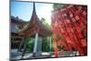 Red Wooden Traditional Chinese Good Luck Charms and Pagoda in Background, Hangzhou, Zhejiang, China-Andreas Brandl-Mounted Photographic Print